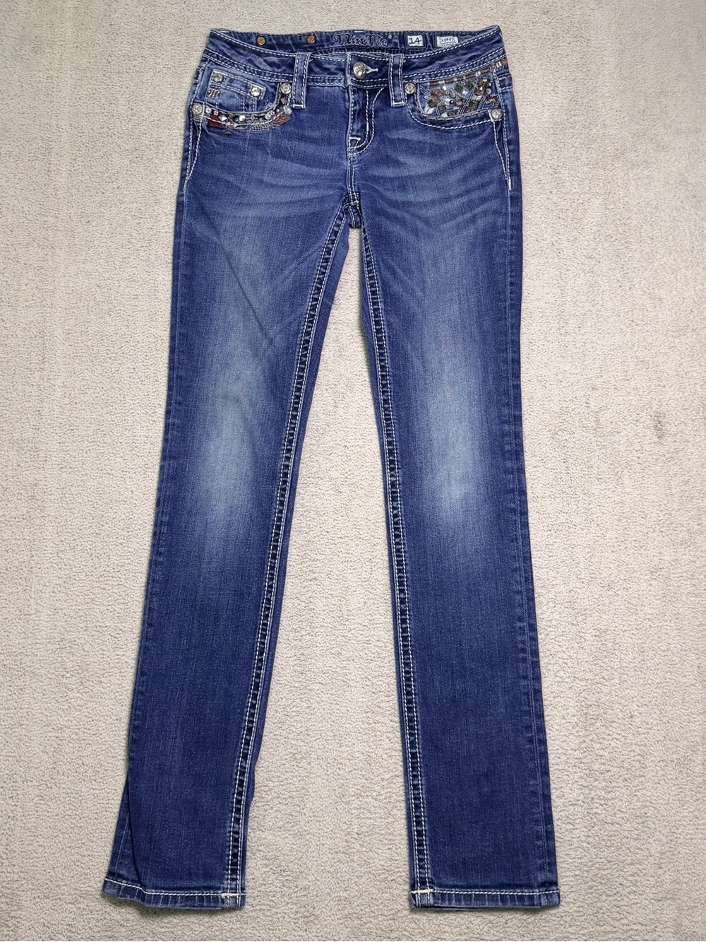 Miss Me Girls Skinny Jeans 14Y (Fits 26x29) JK8491S Dark Wash Rhinestone Bling